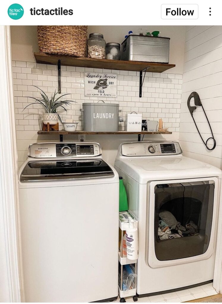 Budget Friendly DIY Laundry Room Peel and Stick Tile Backsplash