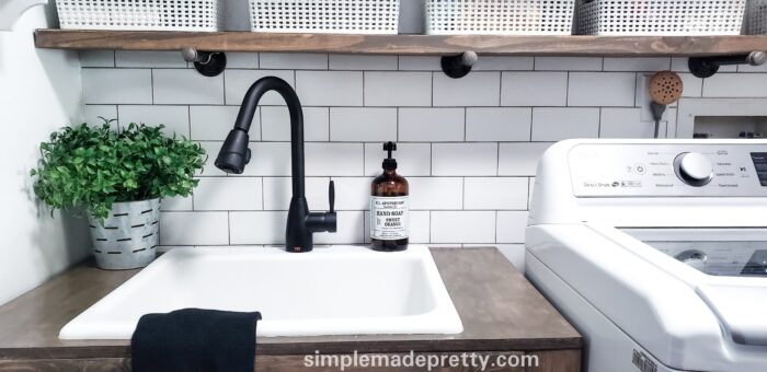 Budget Friendly DIY Laundry farmhouse sink black faucet