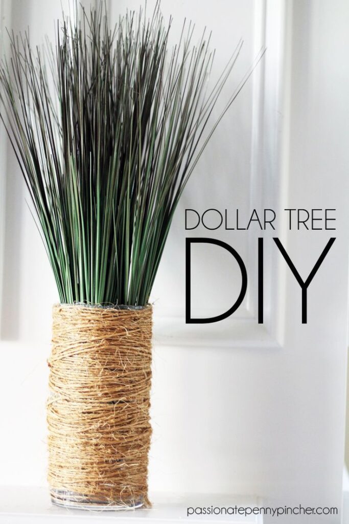 Dollar Tree DIY Bathroom Decor Grass Twine Vase