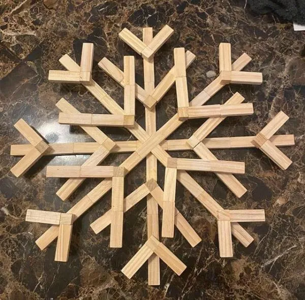 Dollar Tree DIY Jenga Block Christmas Snowflake