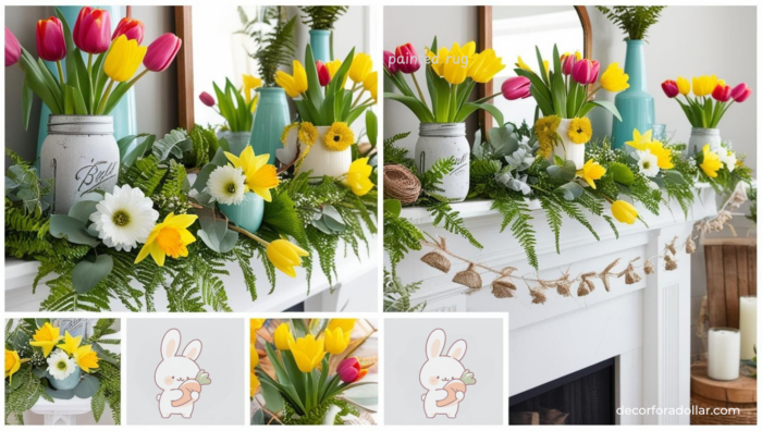 Spring mantel decor, Spring Living Room Decor