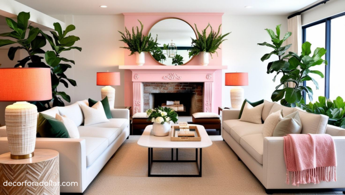 Pink Fireplace living room