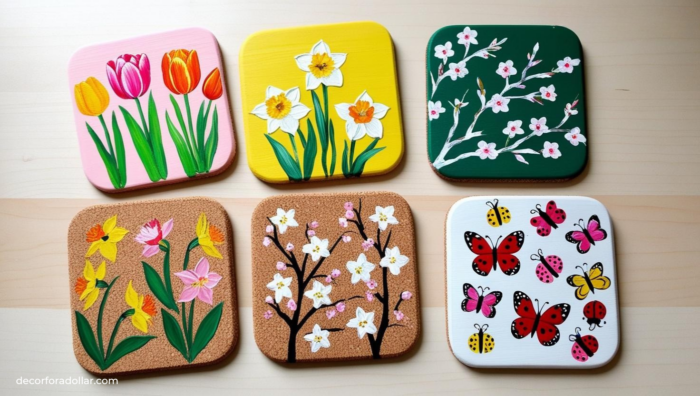 Dollar Tree DIY Spring Decorations, DIY Painted Coasters