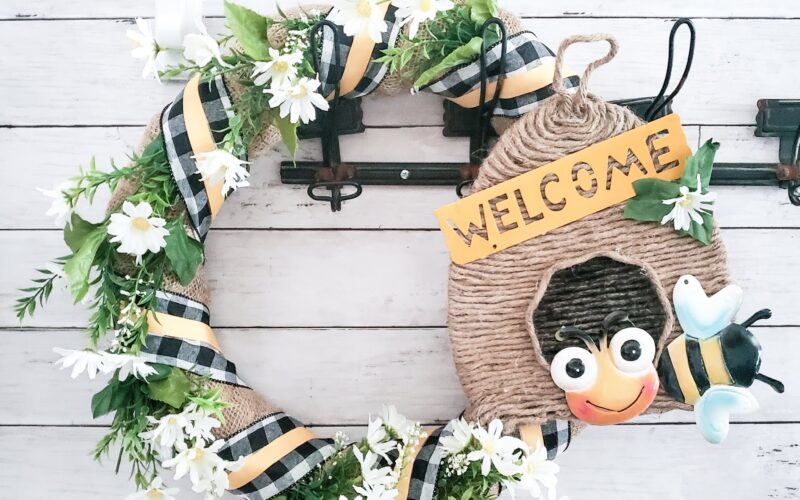 Spring wreath, bee themed wreaths, floral wreaths