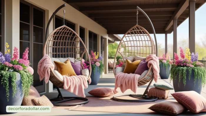 Hanging Egg Chairs on covered patio