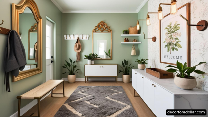 Entryway table, entryway mirror