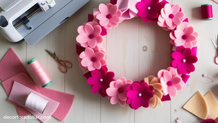 Felt Flower Wreath, spring wreath